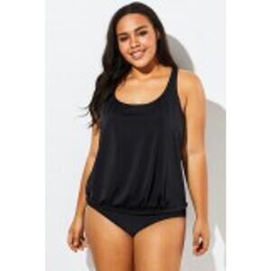 MeetCurve - Black Racerback Tummy Control Blouson Tankini Set - Size 2XL